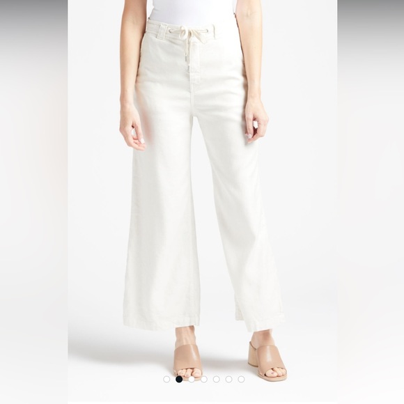 Hudson Jeans Cream Drawstring Wide Leg Crop Trousers Pants Size 28 •Measurements - Picture 1 of 11